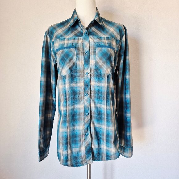KUHL Outdoor Camping Button-Up Shirt Lightweight Blue Plaid Long Sleeve Pocket - Picture 3 of 14